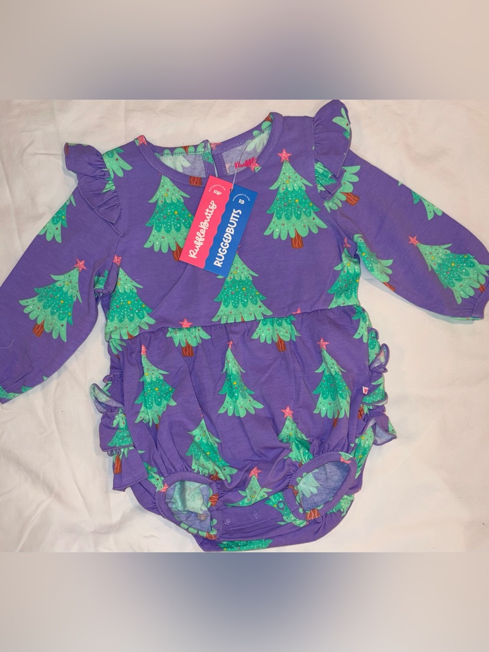 Ruffle Butts Twinkling Trees long sleeve flutter Bubble sz 12-18 months NWT